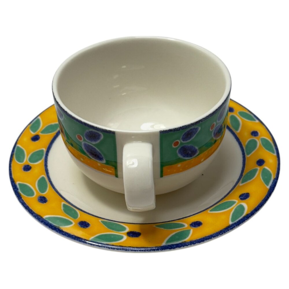 Royal Doulton Expressions Cabana Teacup & Saucer Fine China Green Blue Yellow - Picture 4 of 11